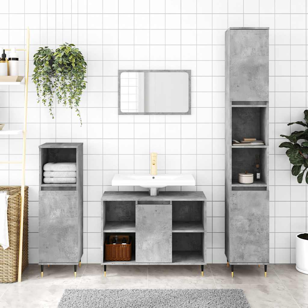 Baderomsskap Betonggrå 30X30X100 Cm Konstruert Tre