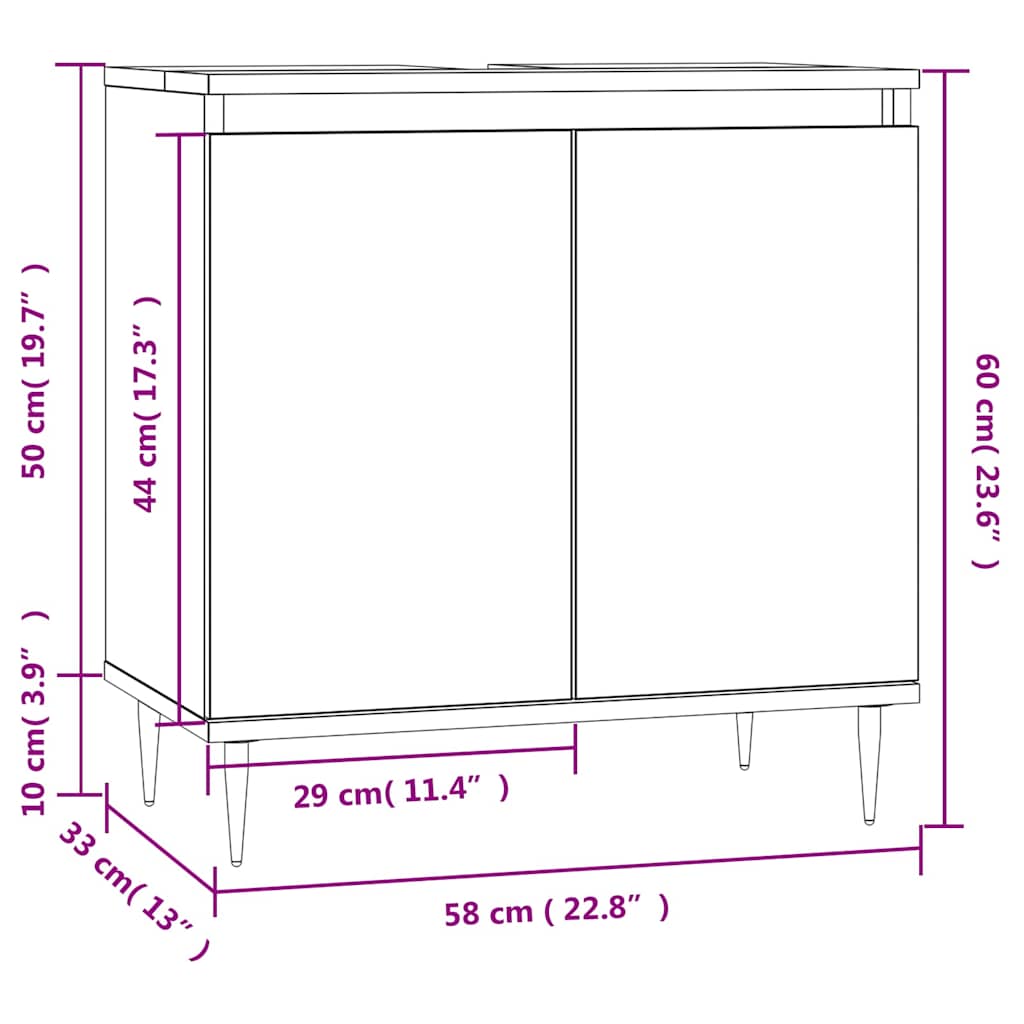 Baderomsskap Brun Eik 58X33X60 Cm Konstruert Tre