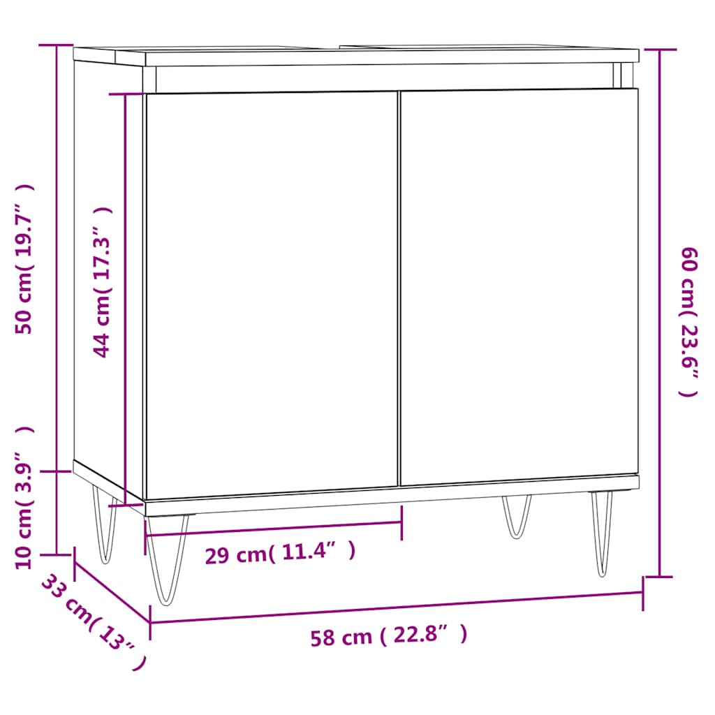 Baderomsskap Brun Eik 58X33X60 Cm Konstruert Tre