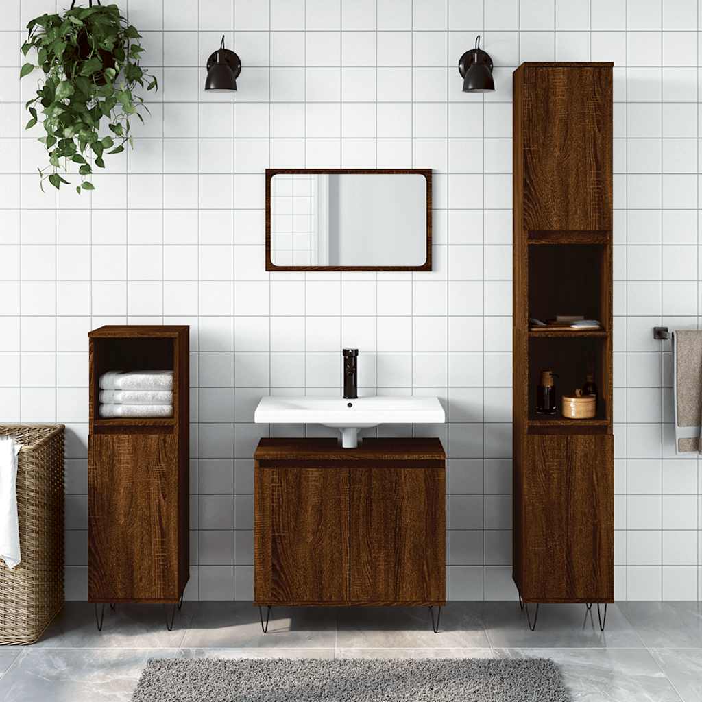 Baderomsskap Brun Eik 58X33X60 Cm Konstruert Tre