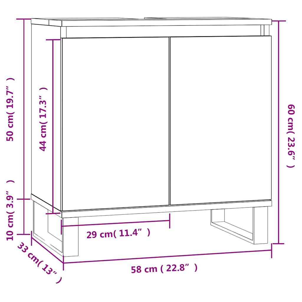 Baderomsskap Brun Eik 58X33X60 Cm Konstruert Tre