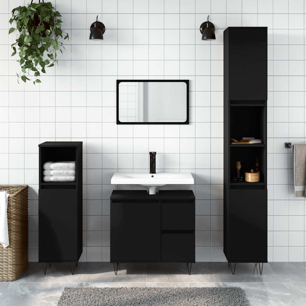 Baderomsskap Svart 65X33X60 Cm Konstruert Tre