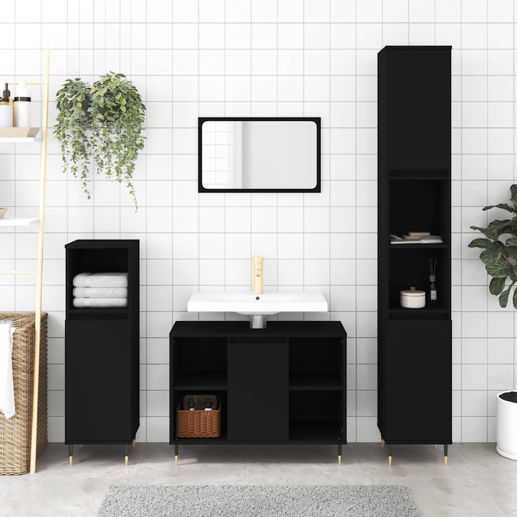 Baderomsskap Svart 80X33X60 Cm Konstruert Tre