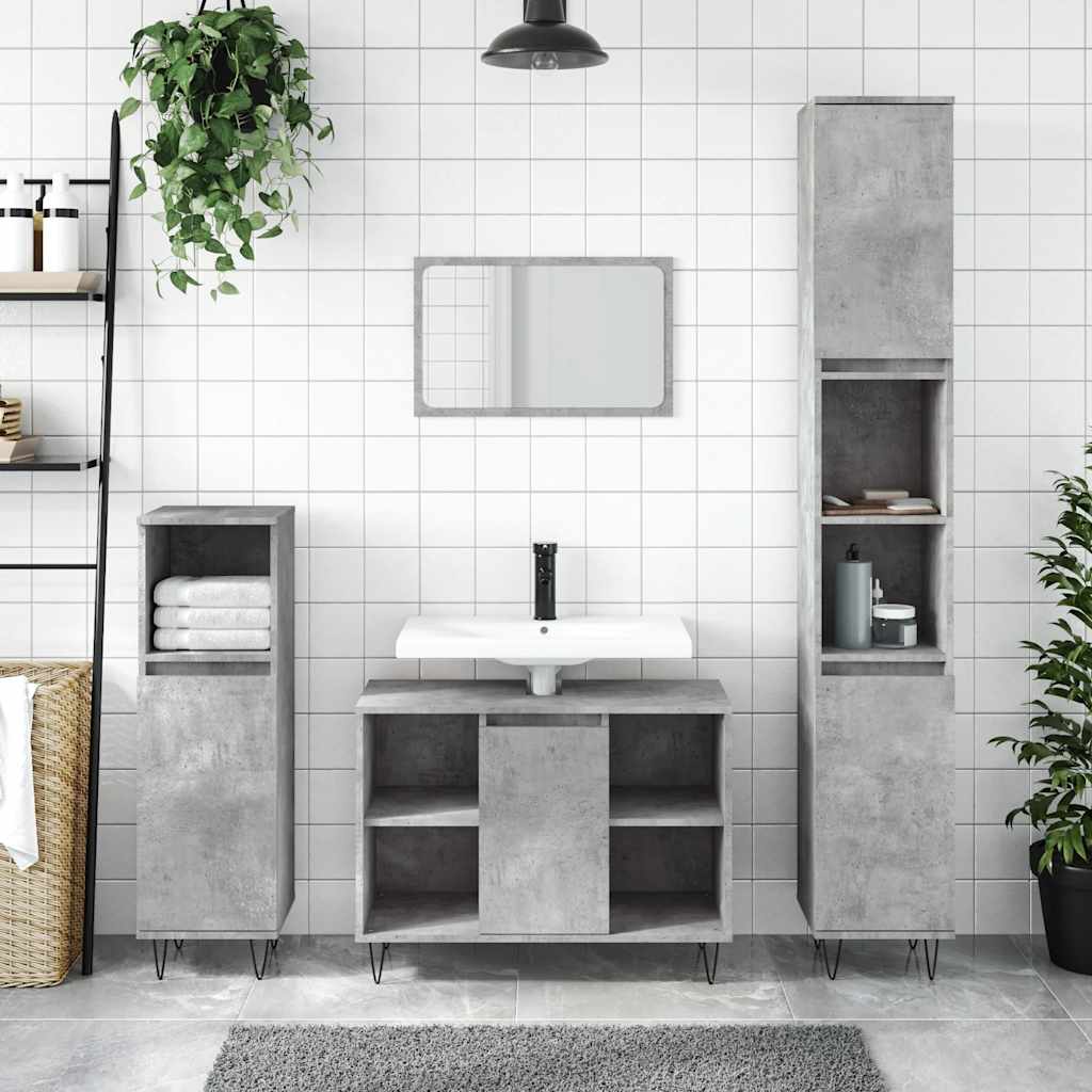 Baderomsskap Betonggrå 80X33X60 Cm Konstruert Tre