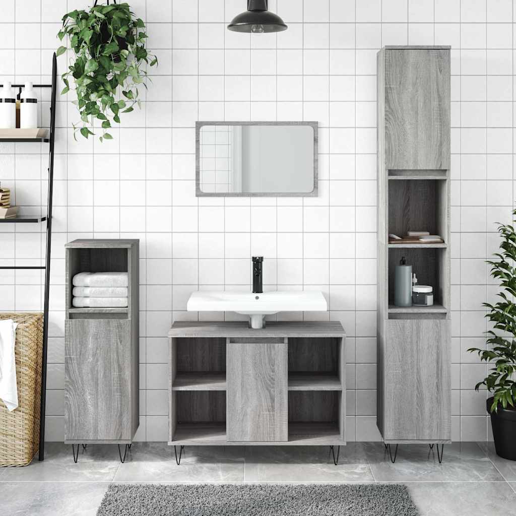 Baderomsskap Grå Eik 80X33X60 Cm Konstruert Tre