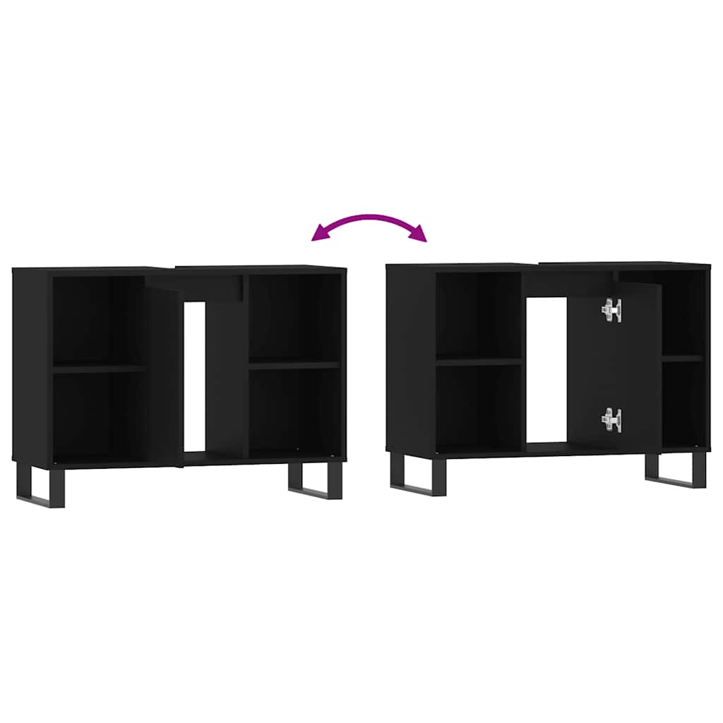 Baderomsskap Svart 80X33X60 Cm Konstruert Tre