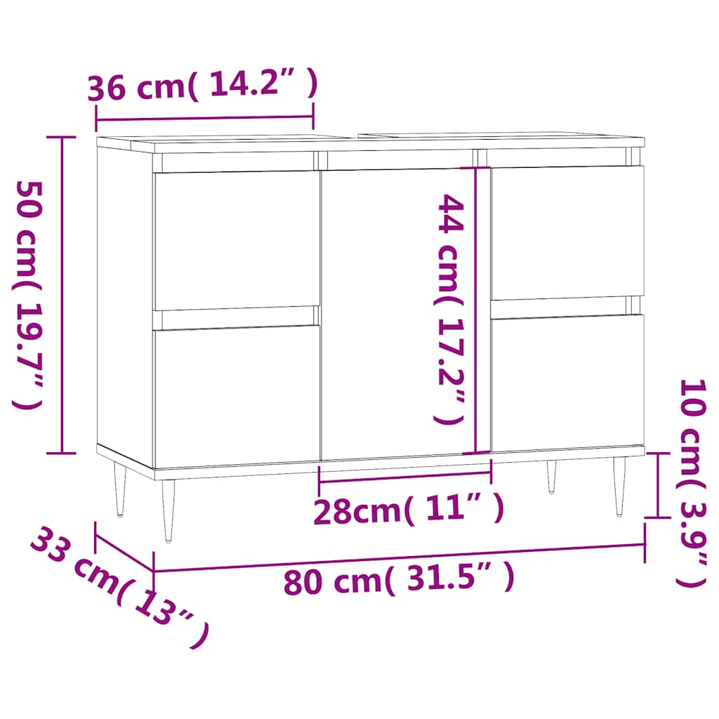 Baderomsskap Svart 80X33X60 Cm Konstruert Tre