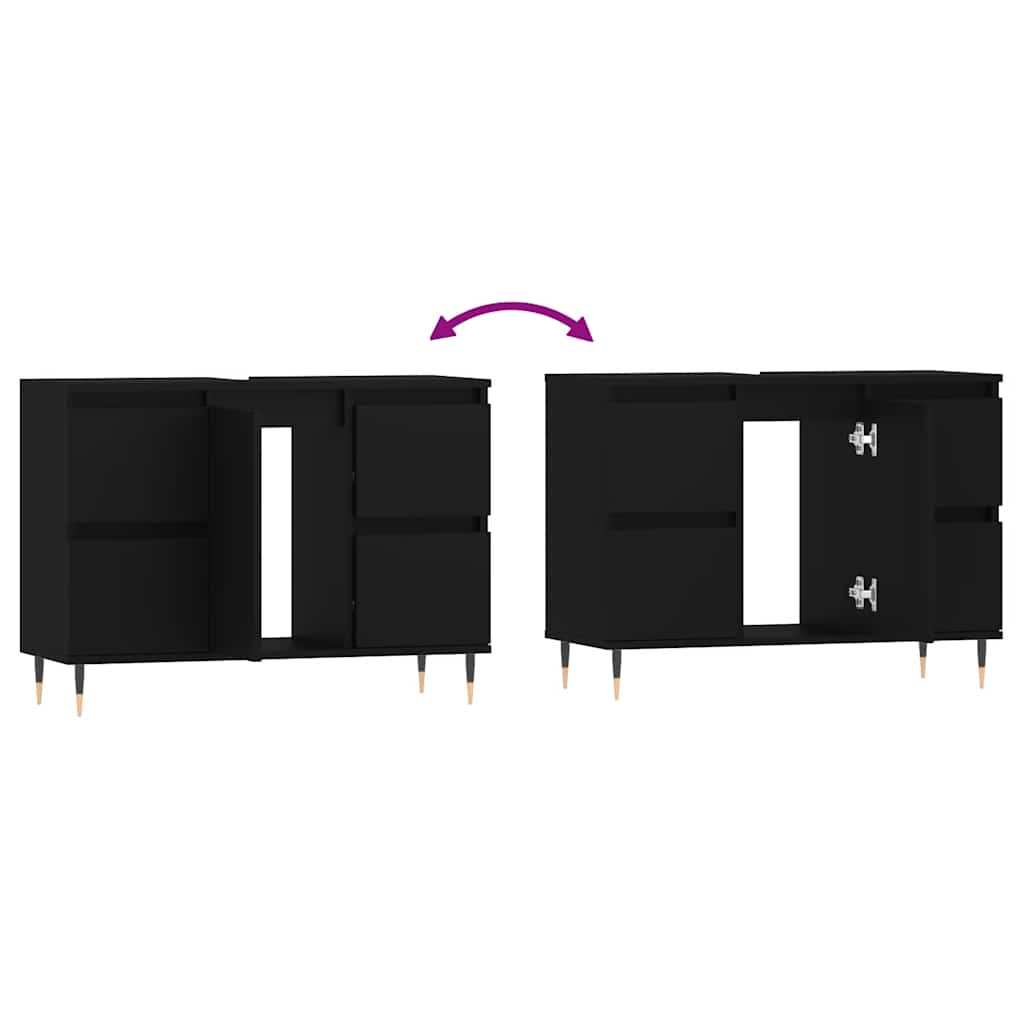 Baderomsskap Svart 80X33X60 Cm Konstruert Tre