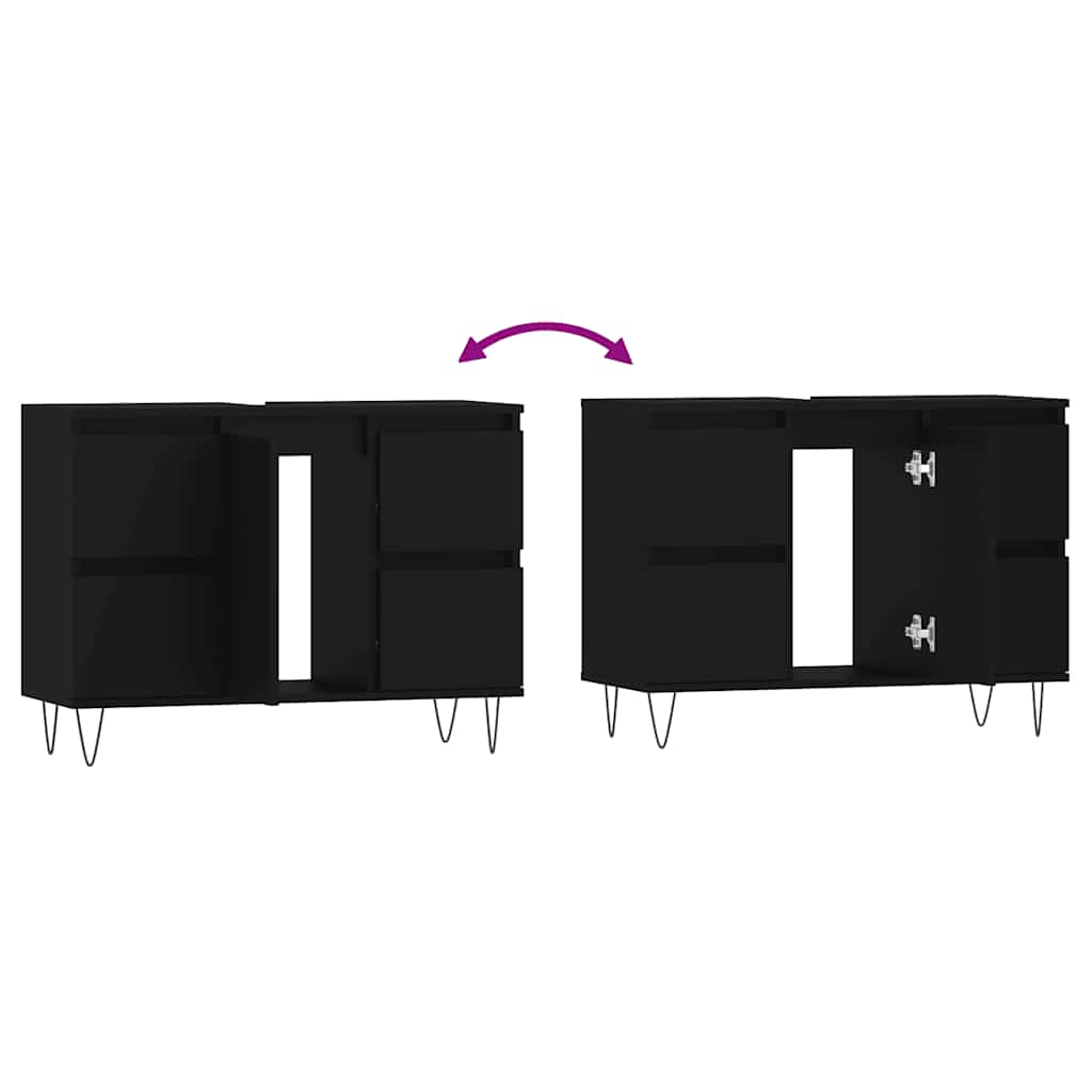 Baderomsskap Svart 80X33X60 Cm Konstruert Tre
