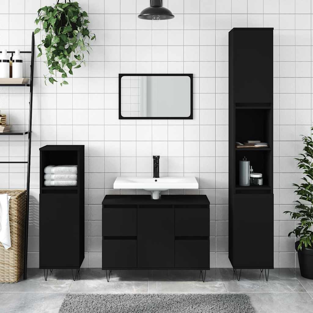 Baderomsskap Svart 80X33X60 Cm Konstruert Tre