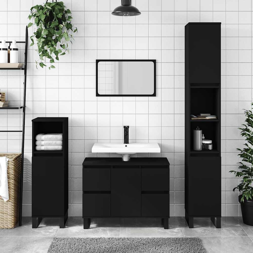 Baderomsskap Svart 80X33X60 Cm Konstruert Tre