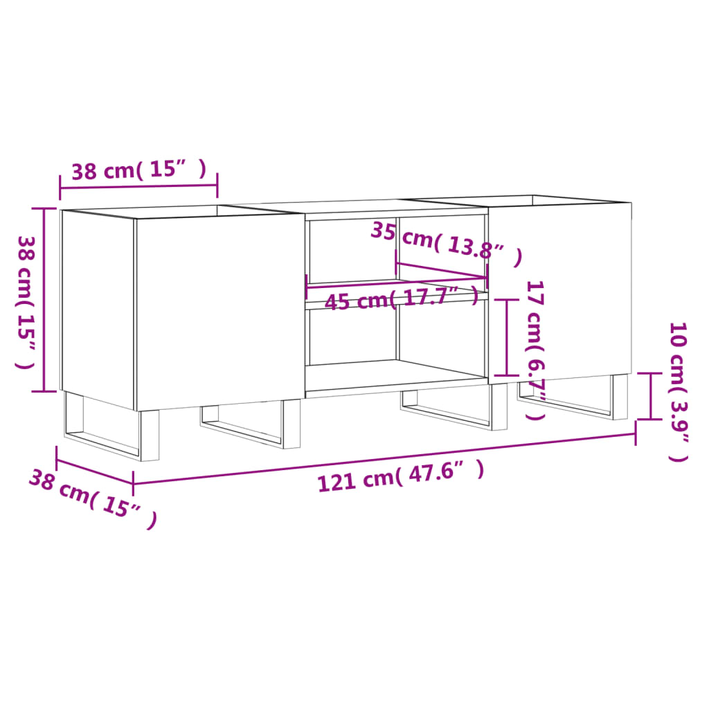 Hifi-Benk Høyglans Hvit 121X38X48 Cm Konstruert Tre