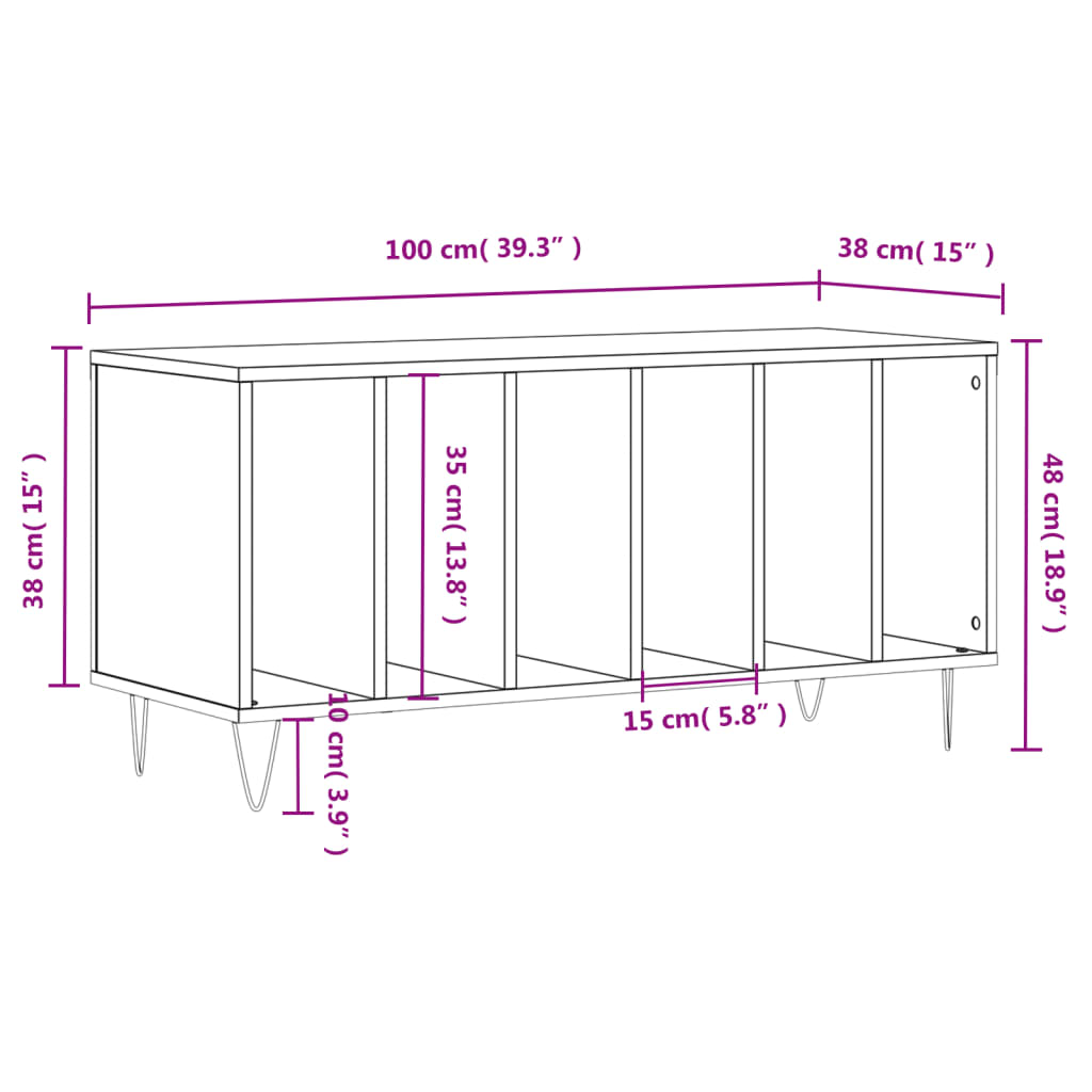 Hifi-Benk Svart 100X38X48 Cm Konstruert Tre