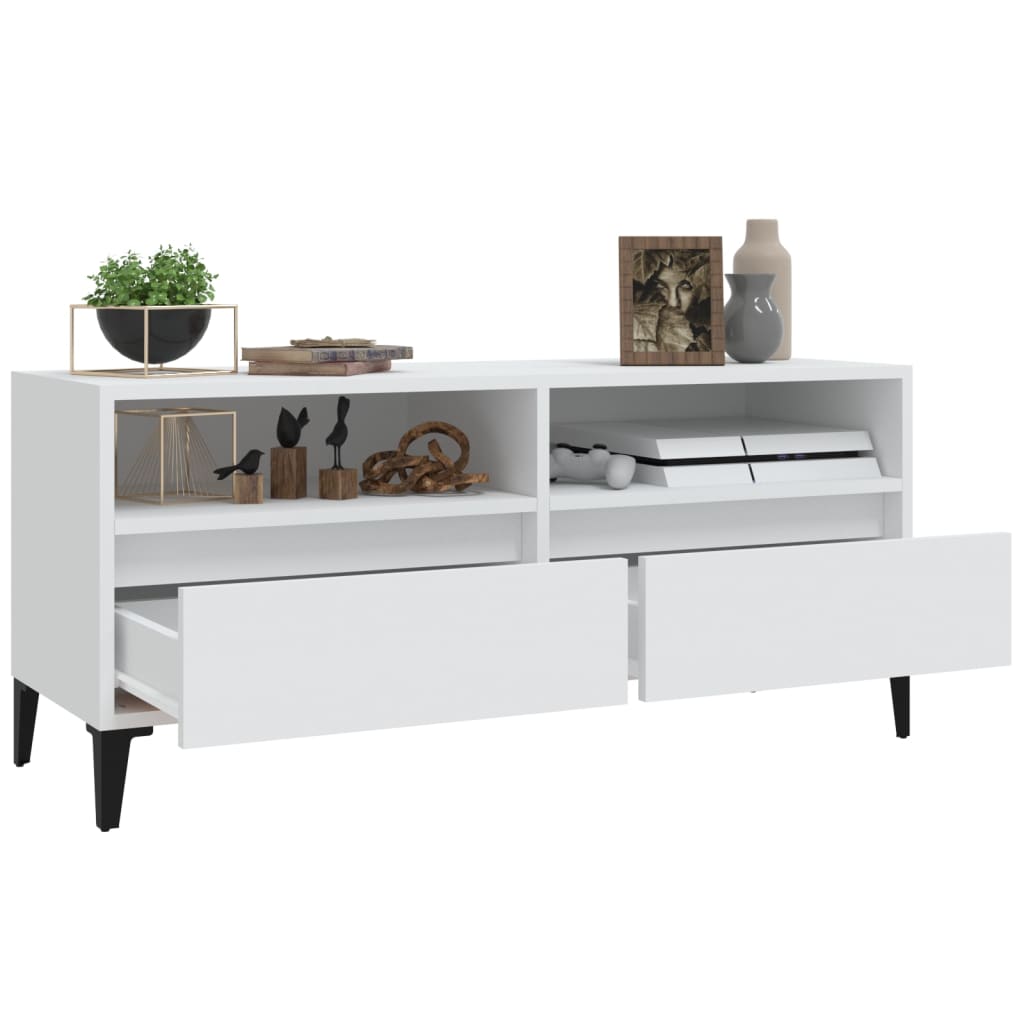 Tv-Benk Hvit 100X34,5X44,5 Cm Konstruert Tre