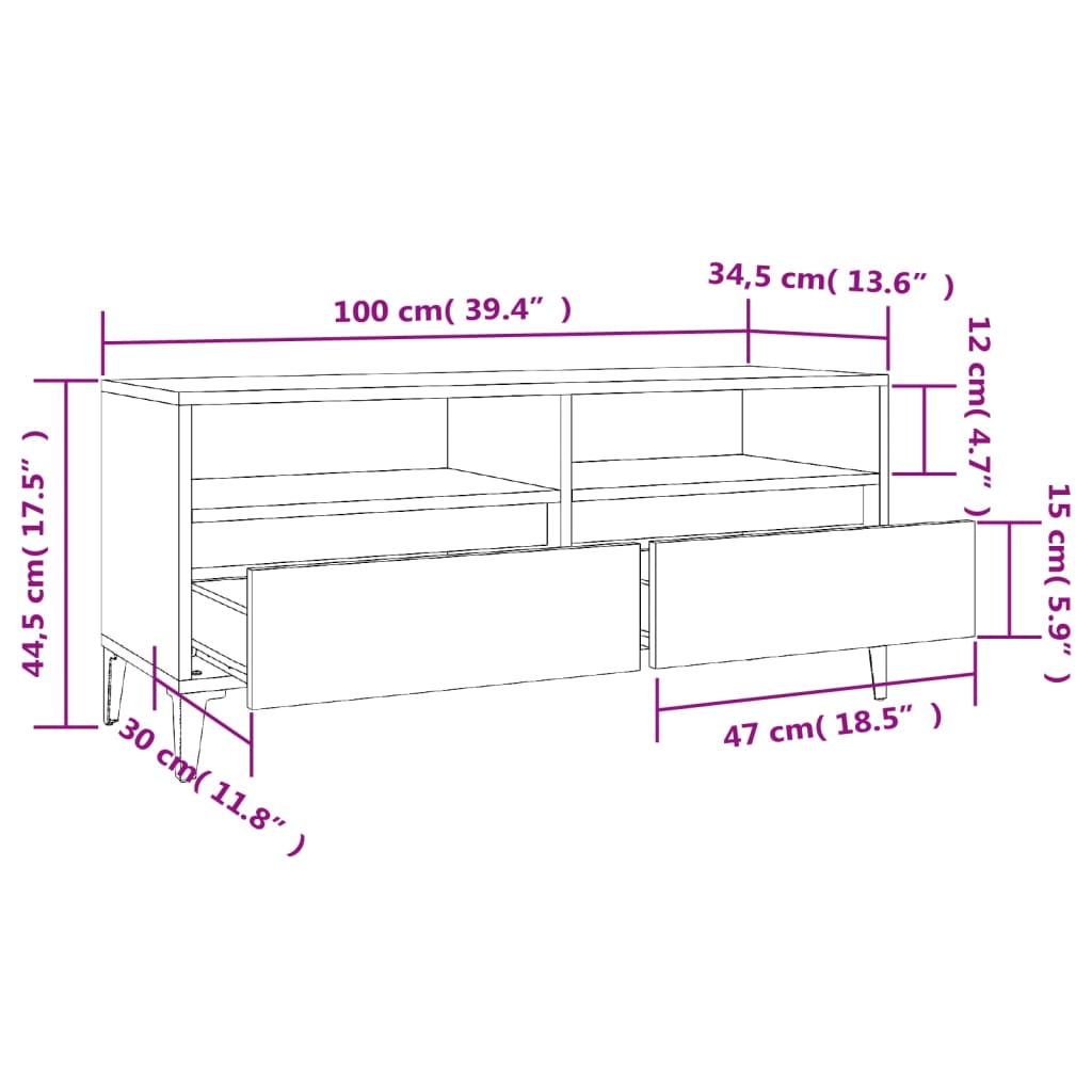 Tv-Benk Hvit 100X34,5X44,5 Cm Konstruert Tre