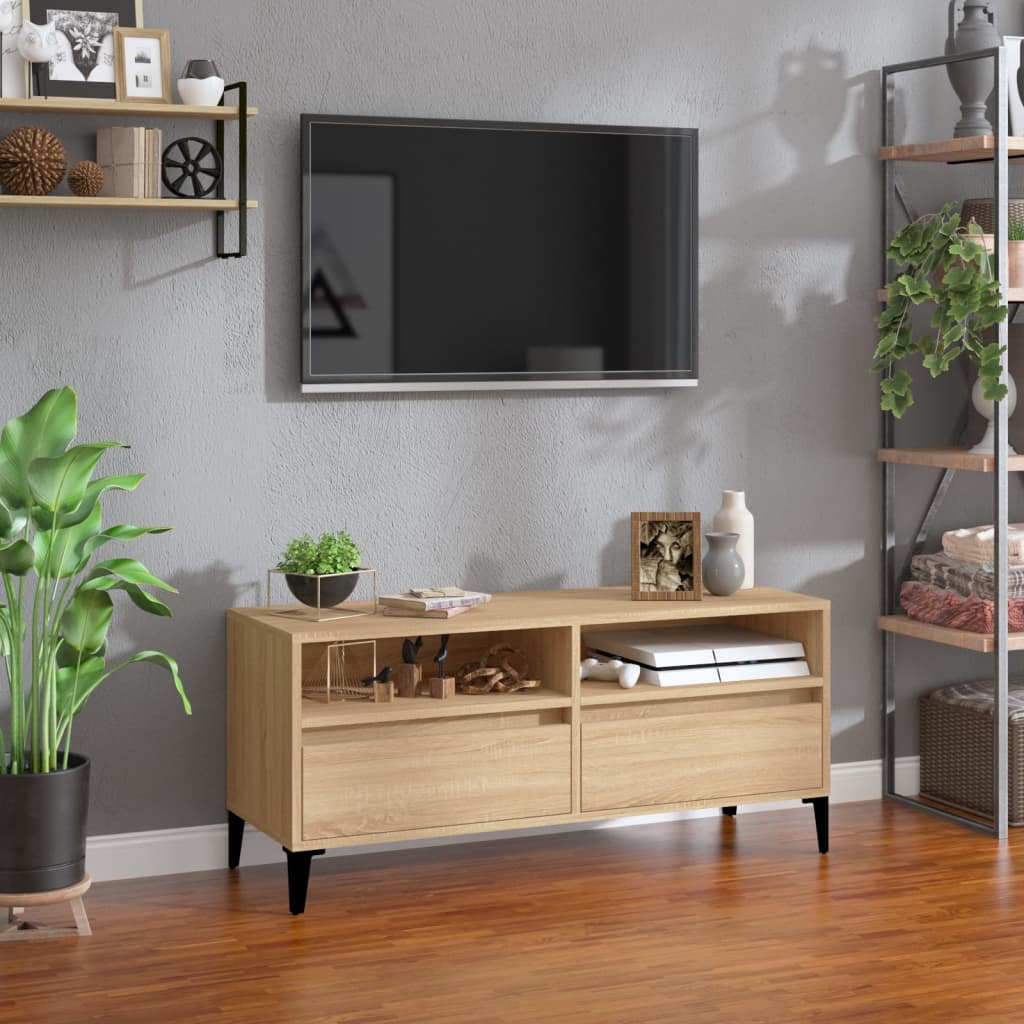 Tv-Benk Sonoma Eik 100X34,5X44,5 Cm Konstruert Tre