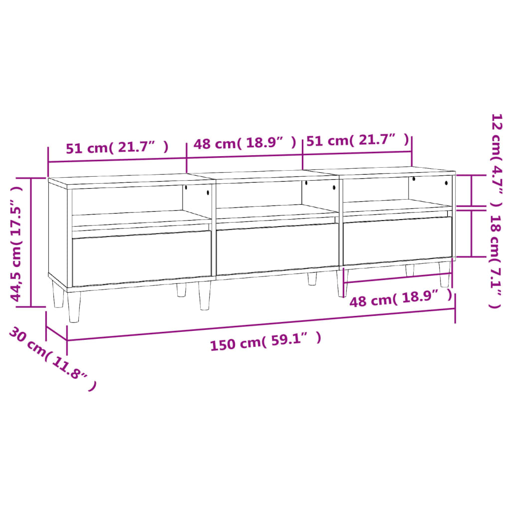 Tv-Benk Sonoma Eik 150X30X44,5 Cm Konstruert Tre