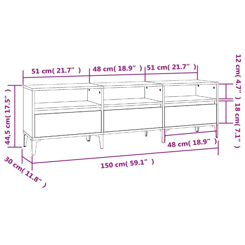 Tv-Benk Sonoma Eik 150X30X44,5 Cm Konstruert Tre