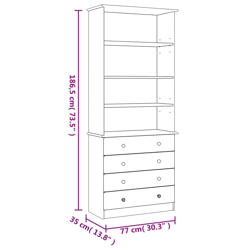 Bokhylle Med Skuffer Alta 77X35X186,5 Cm Heltre Furu