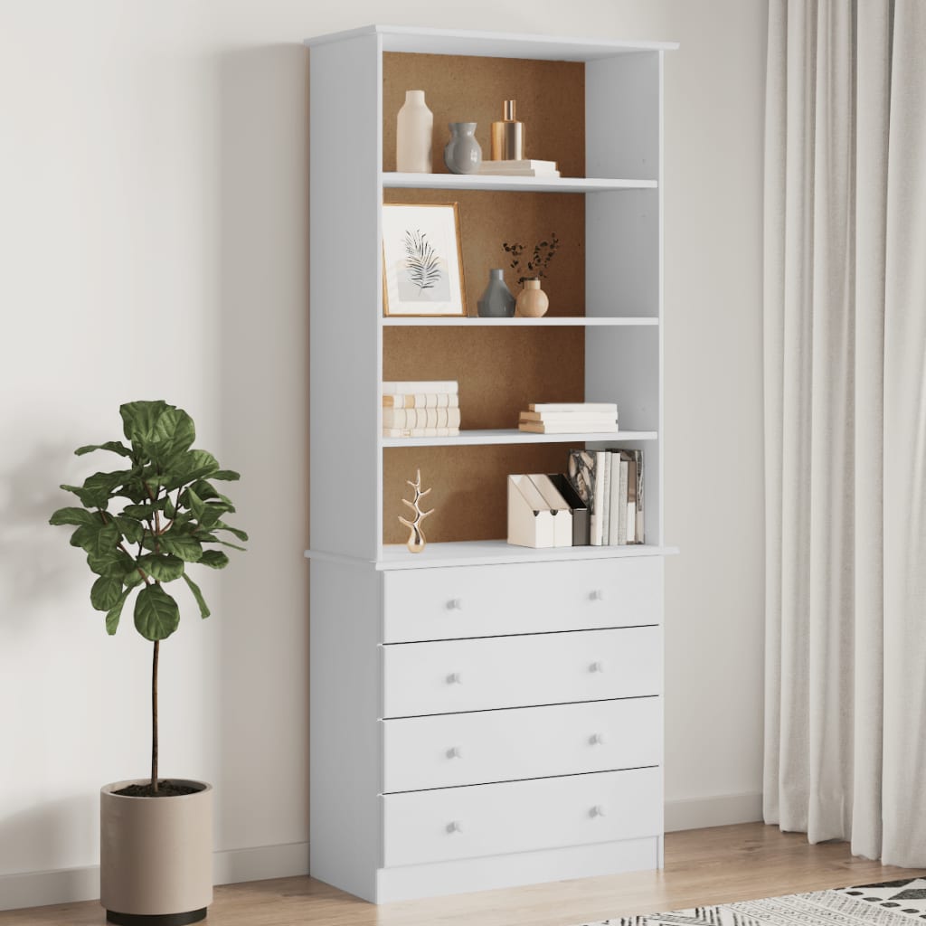 Bokhylle Med Skuffer Alta Hvit 77X35X186,5 Cm Heltre Furu