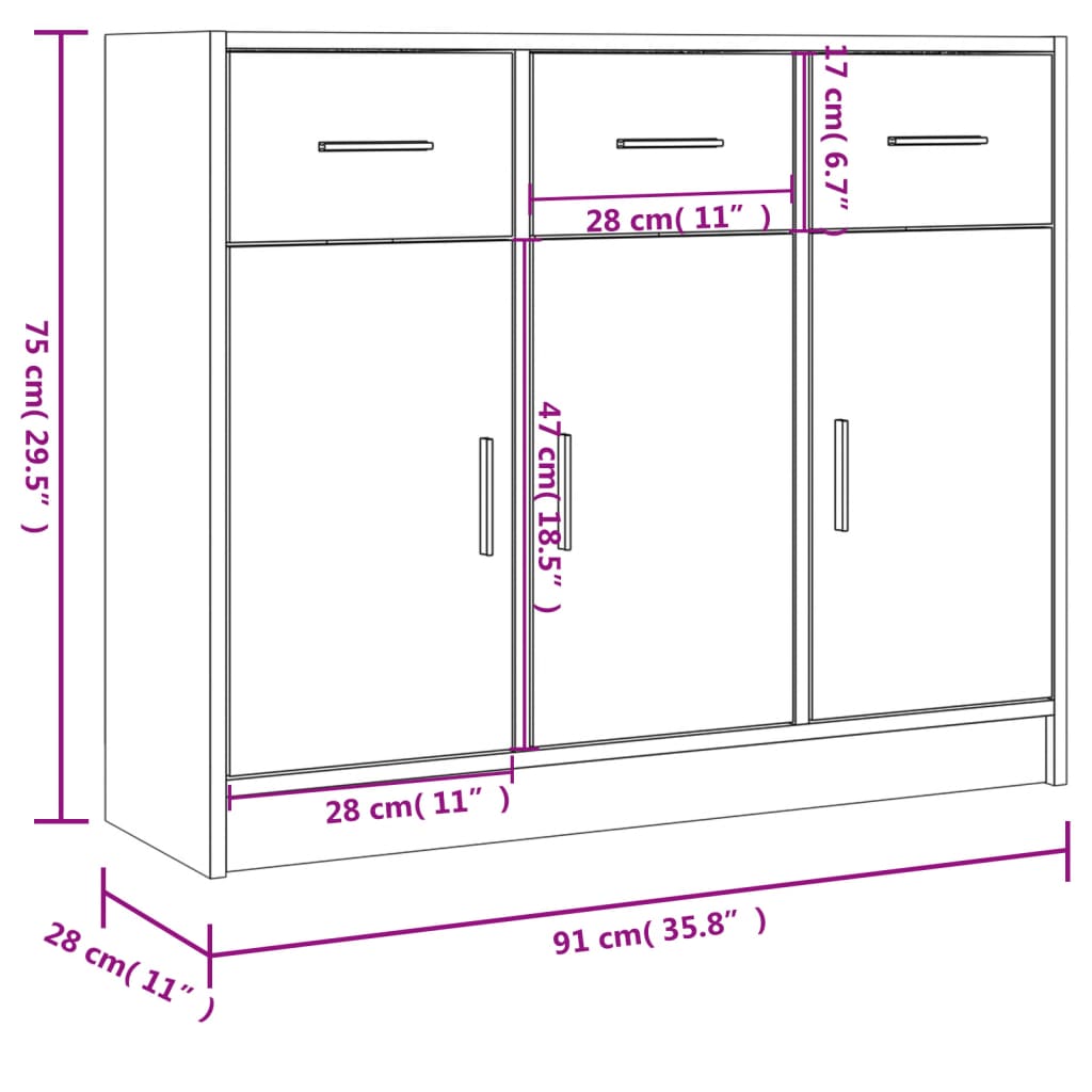 Skjenk Betonggrå 91X28X75 Cm Konstruert Tre
