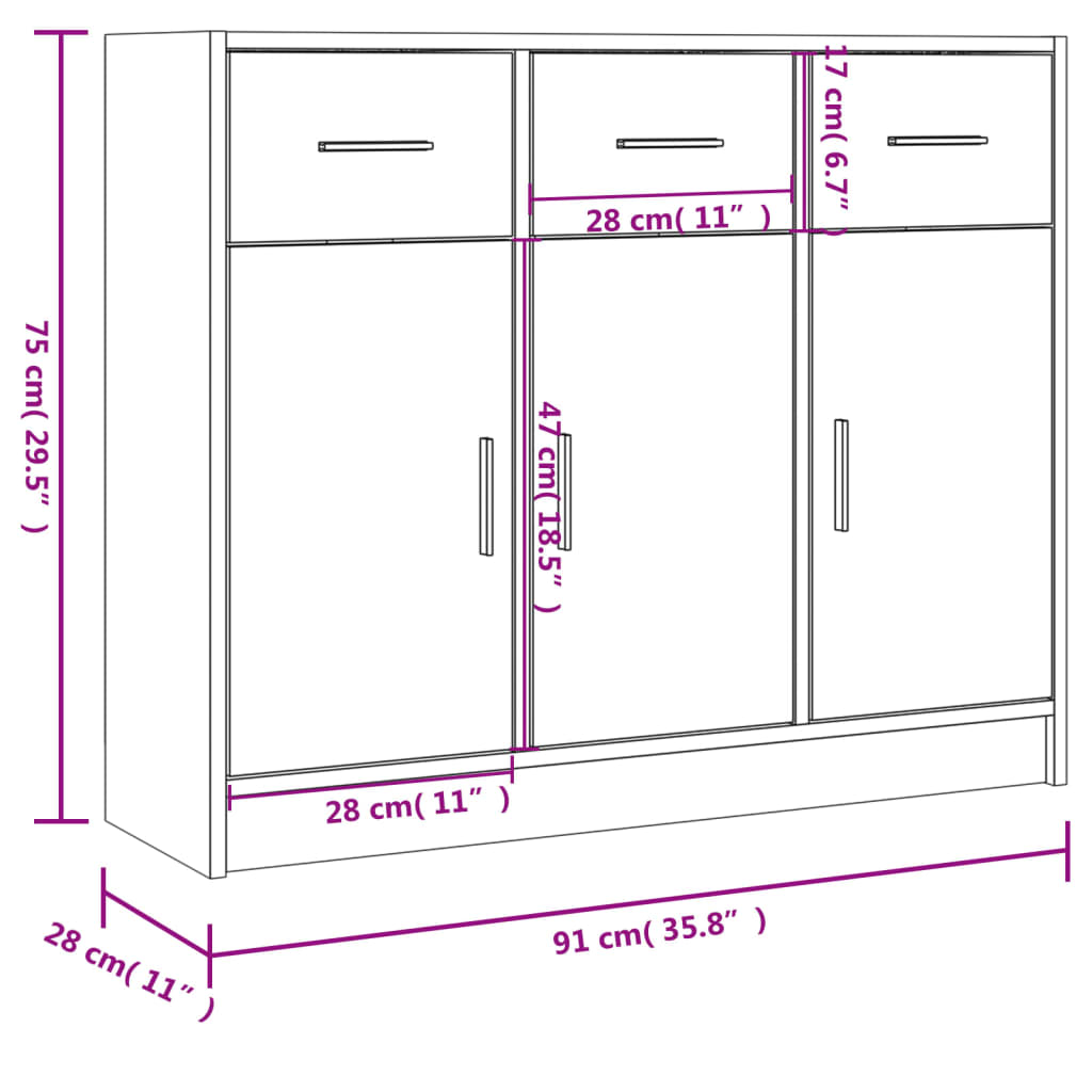 Skjenk Røkt Eik 91X28X75 Cm Konstruert Tre