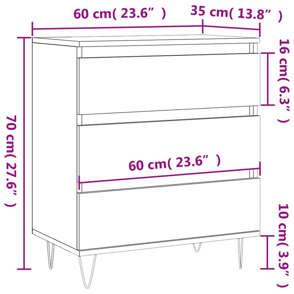 Skjenk Hvit 60X35X70 Cm Konstruert Tre