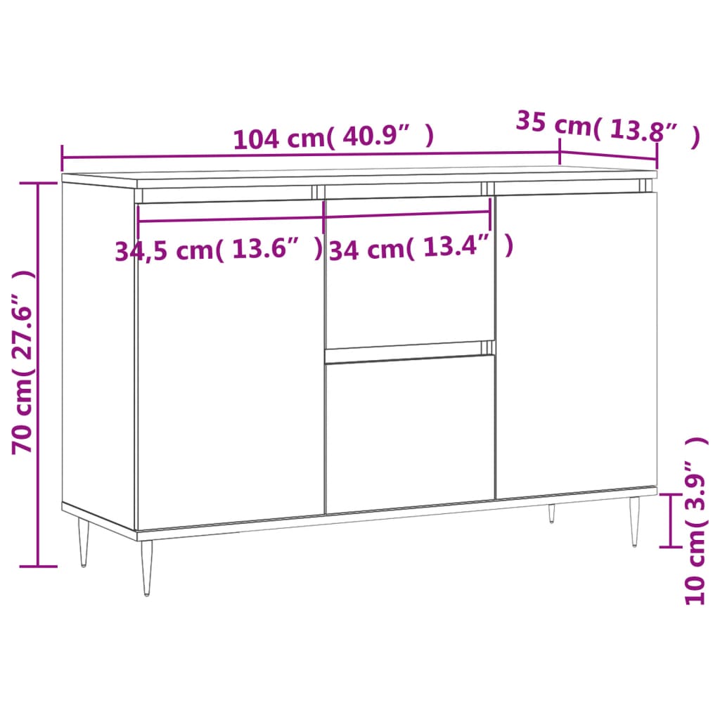 Skjenk Hvit 104X35X70 Cm Konstruert Tre