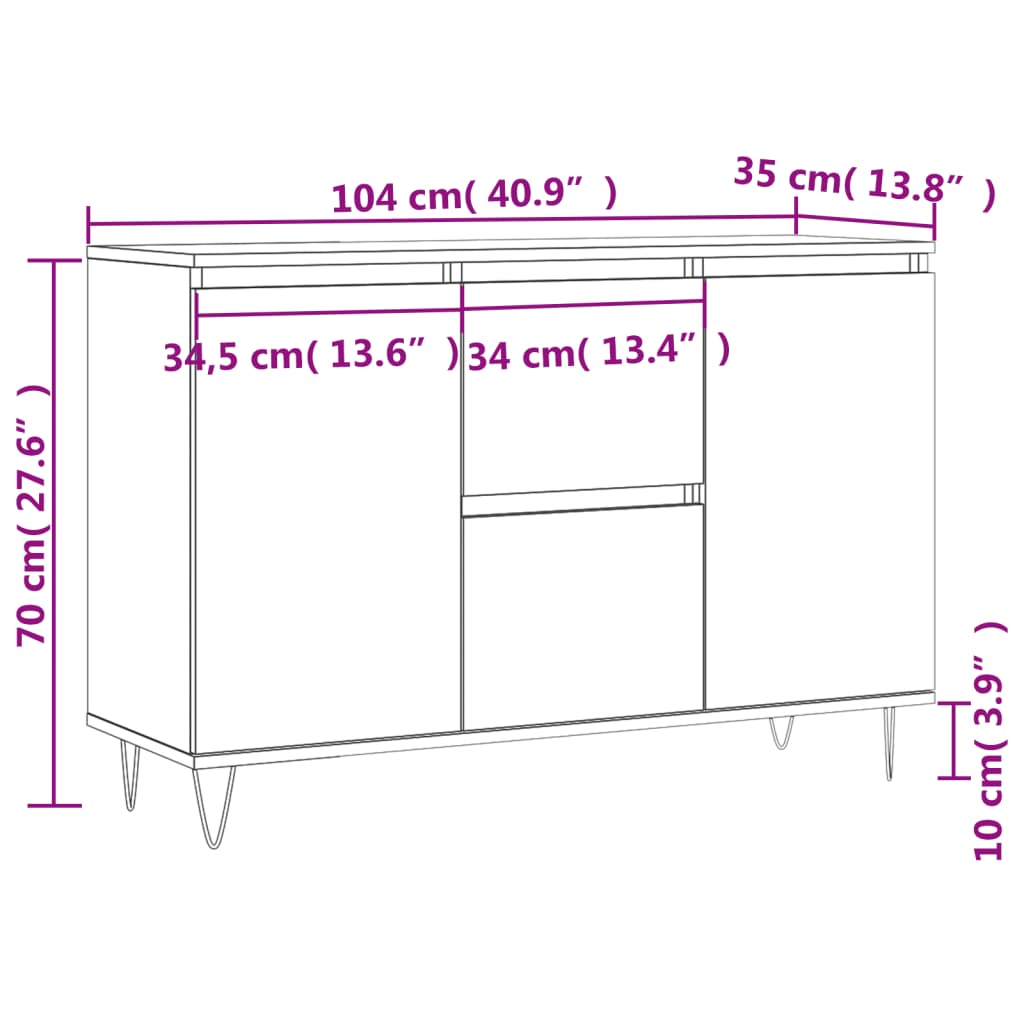 Skjenk Hvit 104X35X70 Cm Konstruert Tre