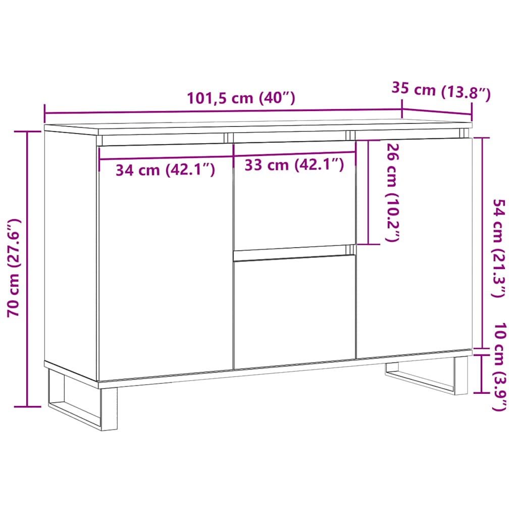 Skjenk Hvit 101,5X35X70 Cm Konstruert Tre