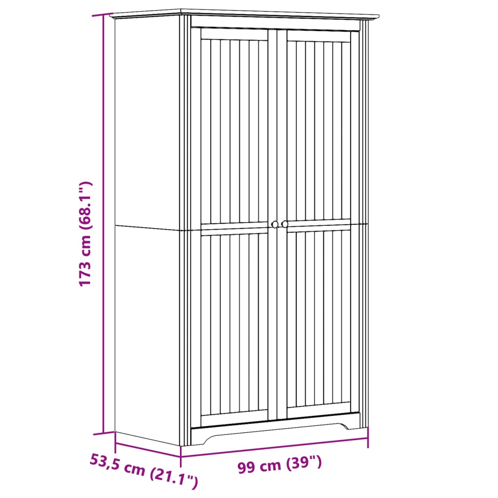Garderobe Bodo Hvit Og Brun 99X53,5X173 Cm Heltre Furu