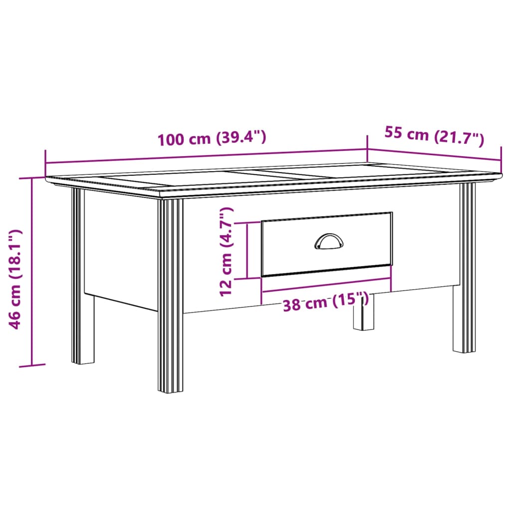 Salongbord Bodo Hvit Og Brun 100X55X46 Cm Heltre Furu