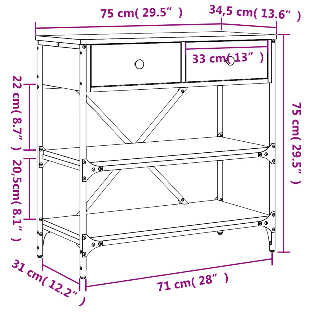 Konsollbord Brun Eik 75X34,5X75 Cm Konstruert Tre