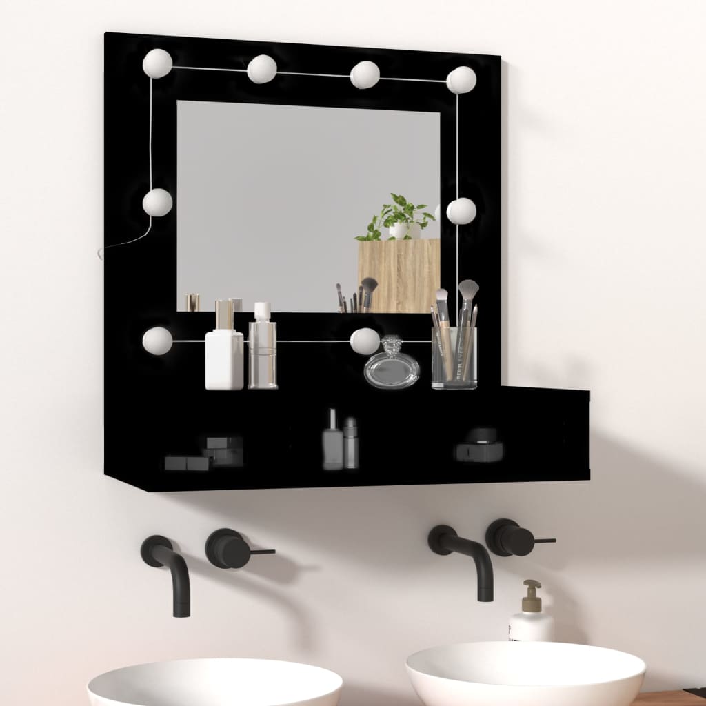 Speilskap Med Led Svart 60X31,5X62 Cm