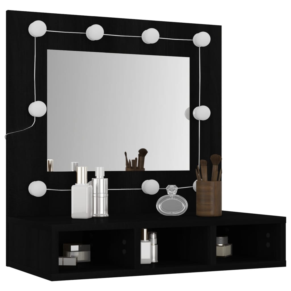 Speilskap Med Led Svart 60X31,5X62 Cm