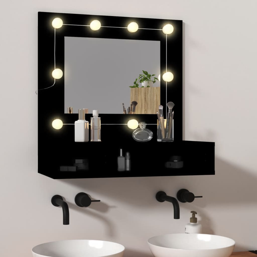 Speilskap Med Led Svart 60X31,5X62 Cm