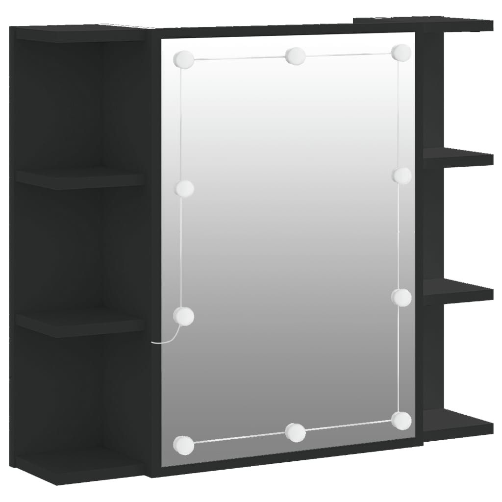 Speilskap Med Led Svart 70X16,5X60 Cm