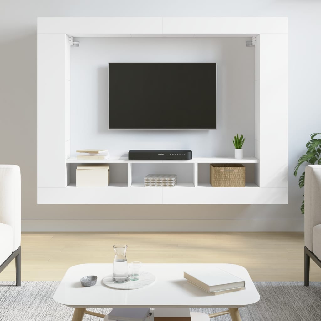 Tv-Benk Hvit 152X22X113 Cm Konstruert Tre