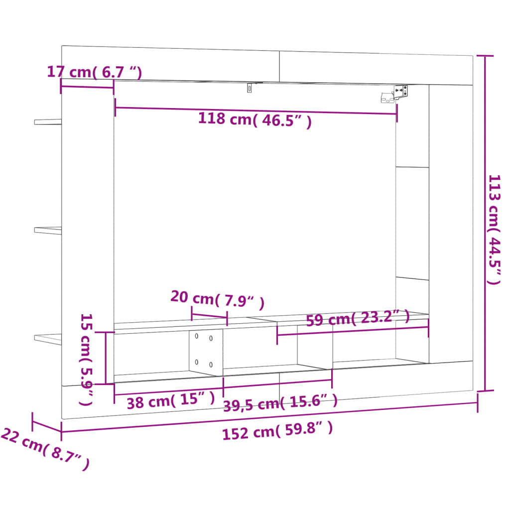 Tv-Benk Betonggrå 152X22X113 Cm Konstruert Tre