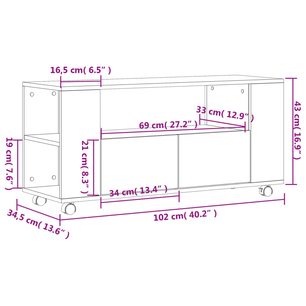 Tv-Benk Betonggrå 102X34,5X43 Cm Konstruert Tre