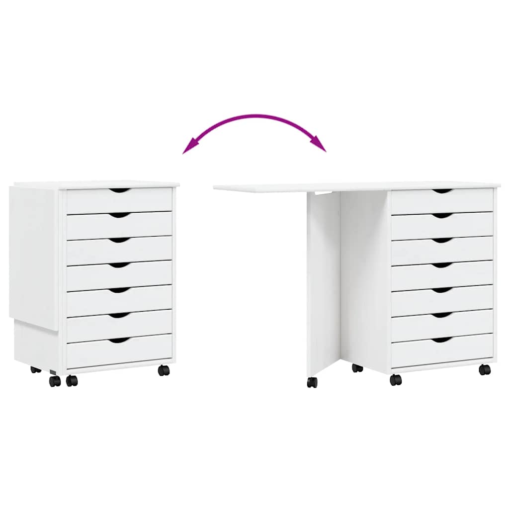 Rulleskap Med Skrivebord Moss Hvit Heltre Furu