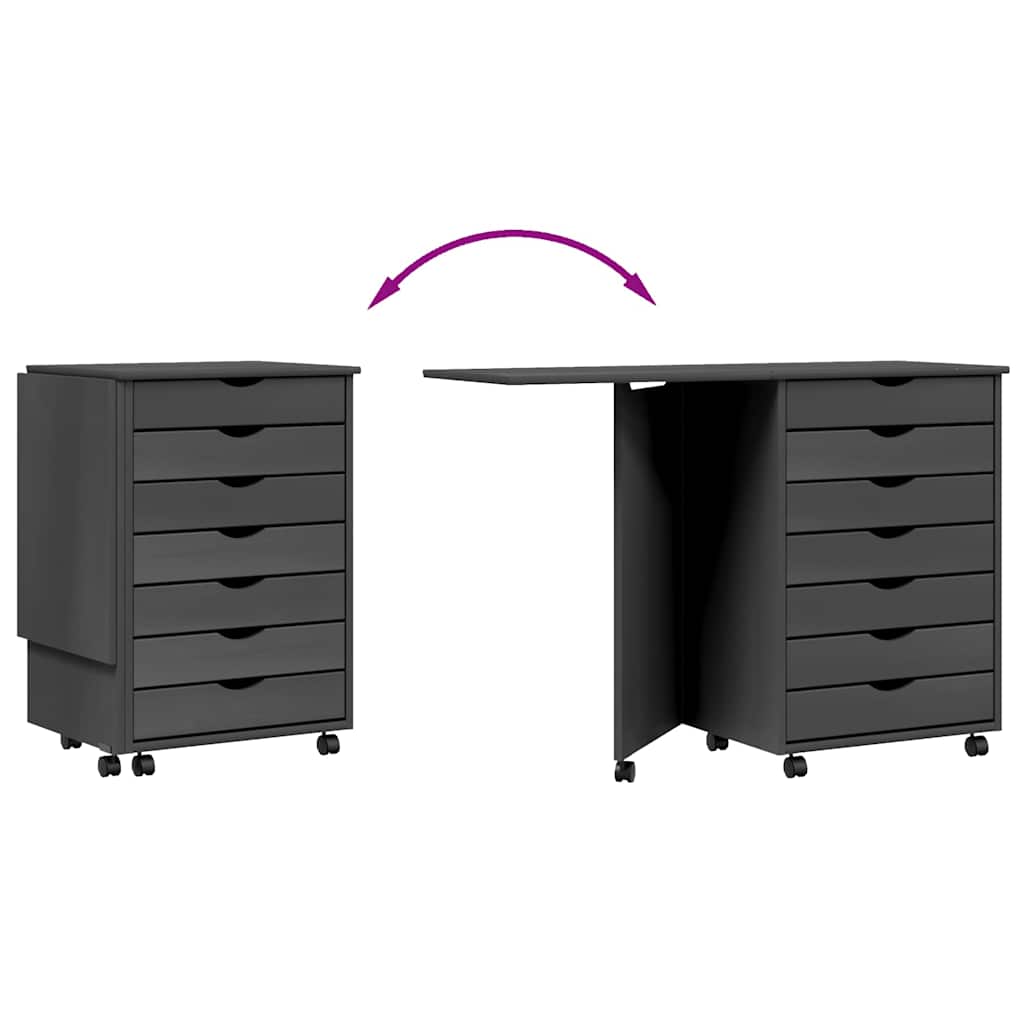 Rulleskap Med Skrivebord Moss Grå Heltre Furu