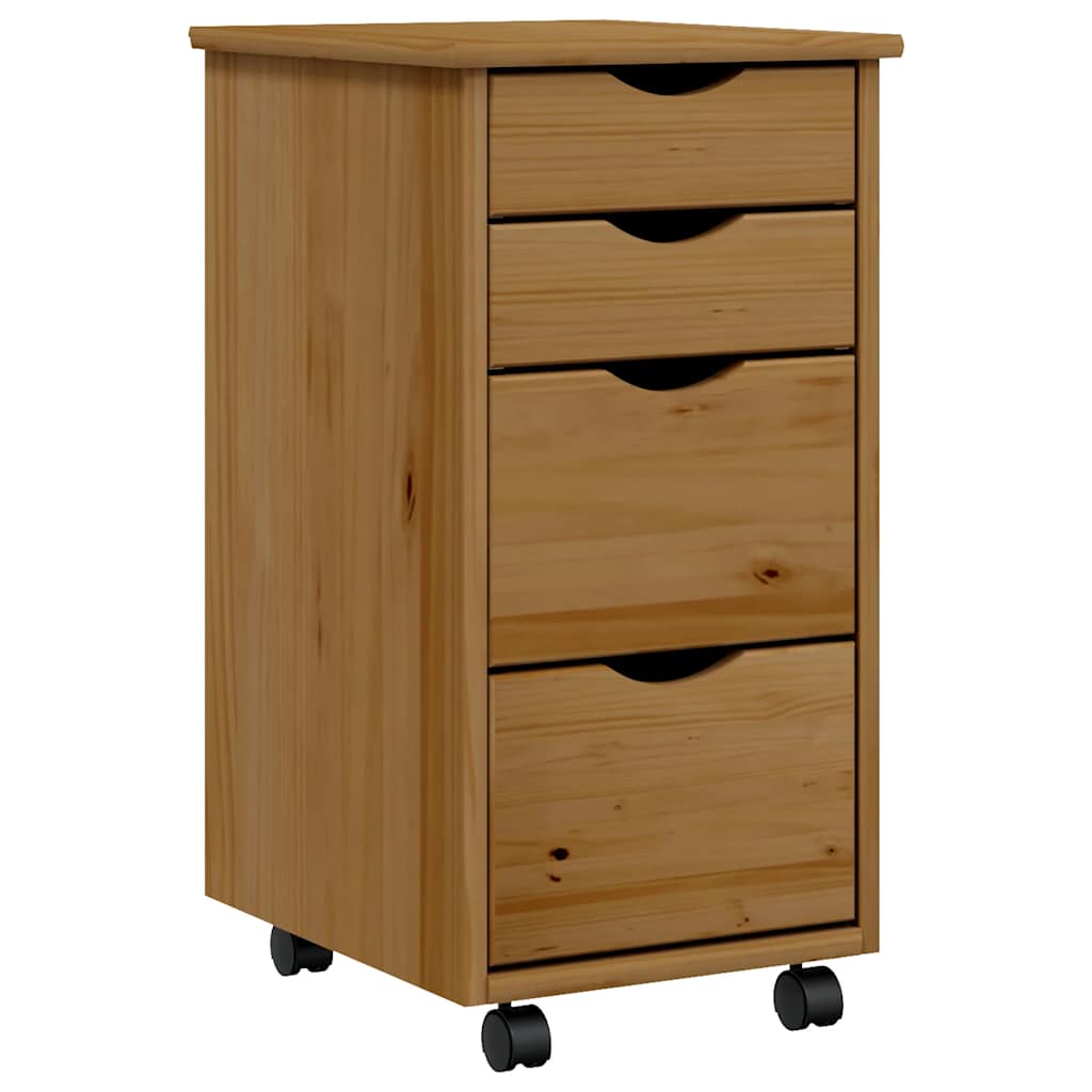 Rulleskap Med Skuffer Moss Honningbrun Heltre Furu