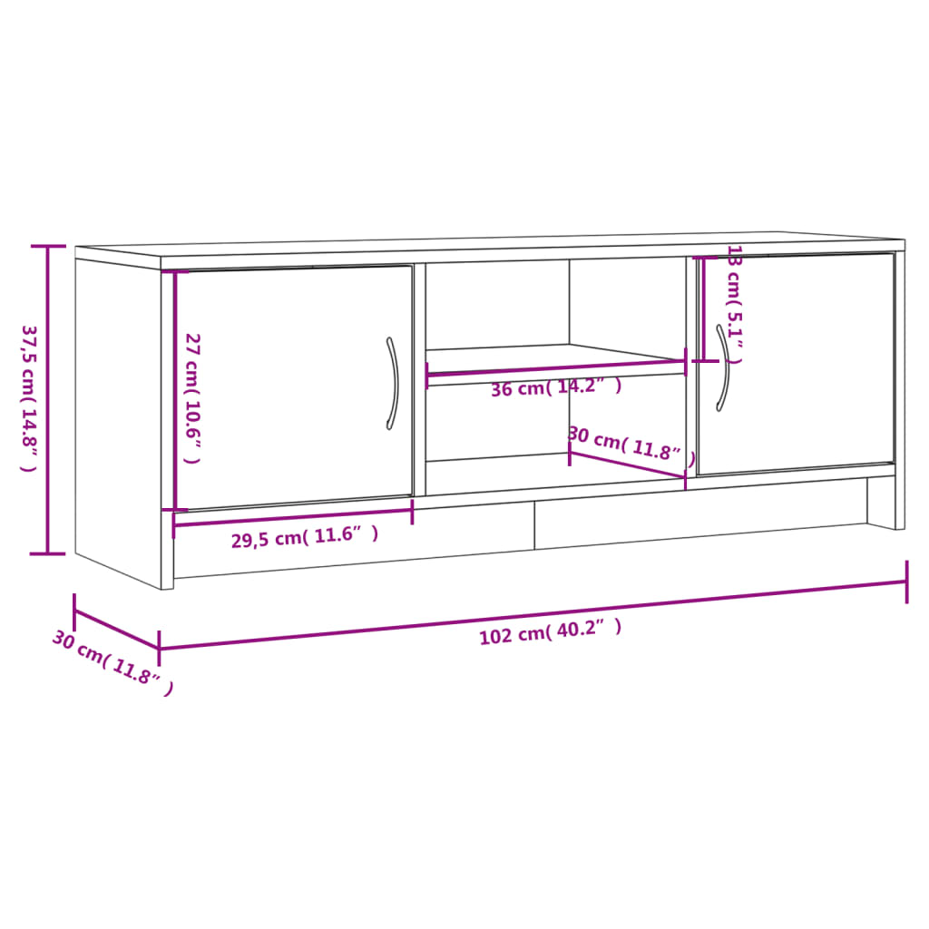 Tv-Benk Grå Sonoma 102X30X37,5 Cm Konstruert Tre