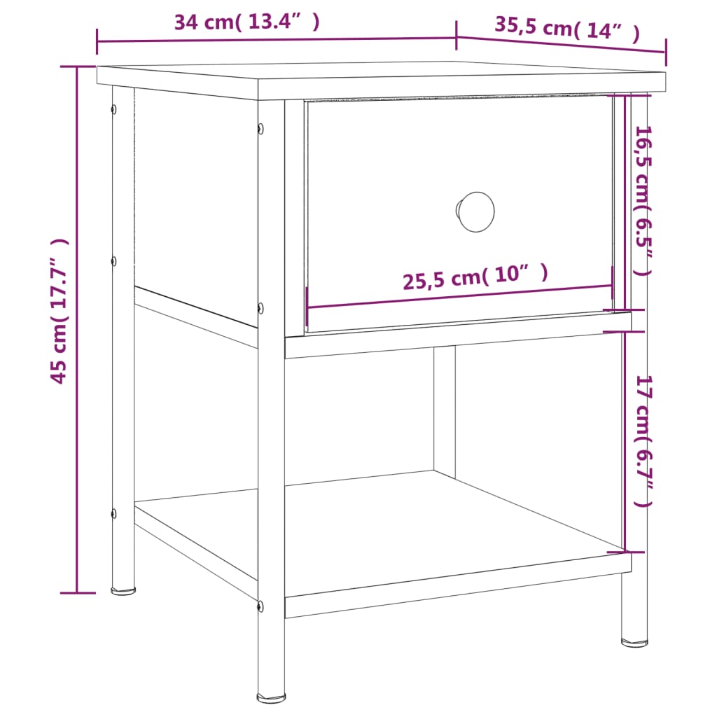 Nattbord Svart 34X35,5X45 Cm Konstruert Tre