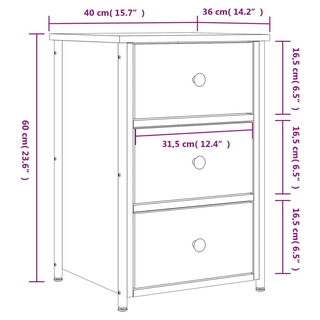Nattbord 2 Stk Sonoma Eik 40X36X60 Cm Konstruert Tre