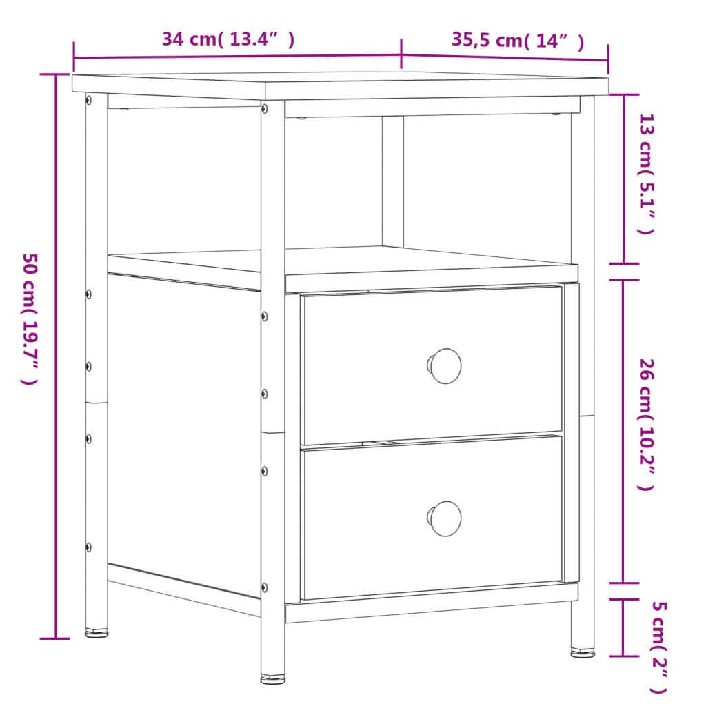 Nattbord Sonoma Eik 34X35,5X50 Cm Konstruert Tre