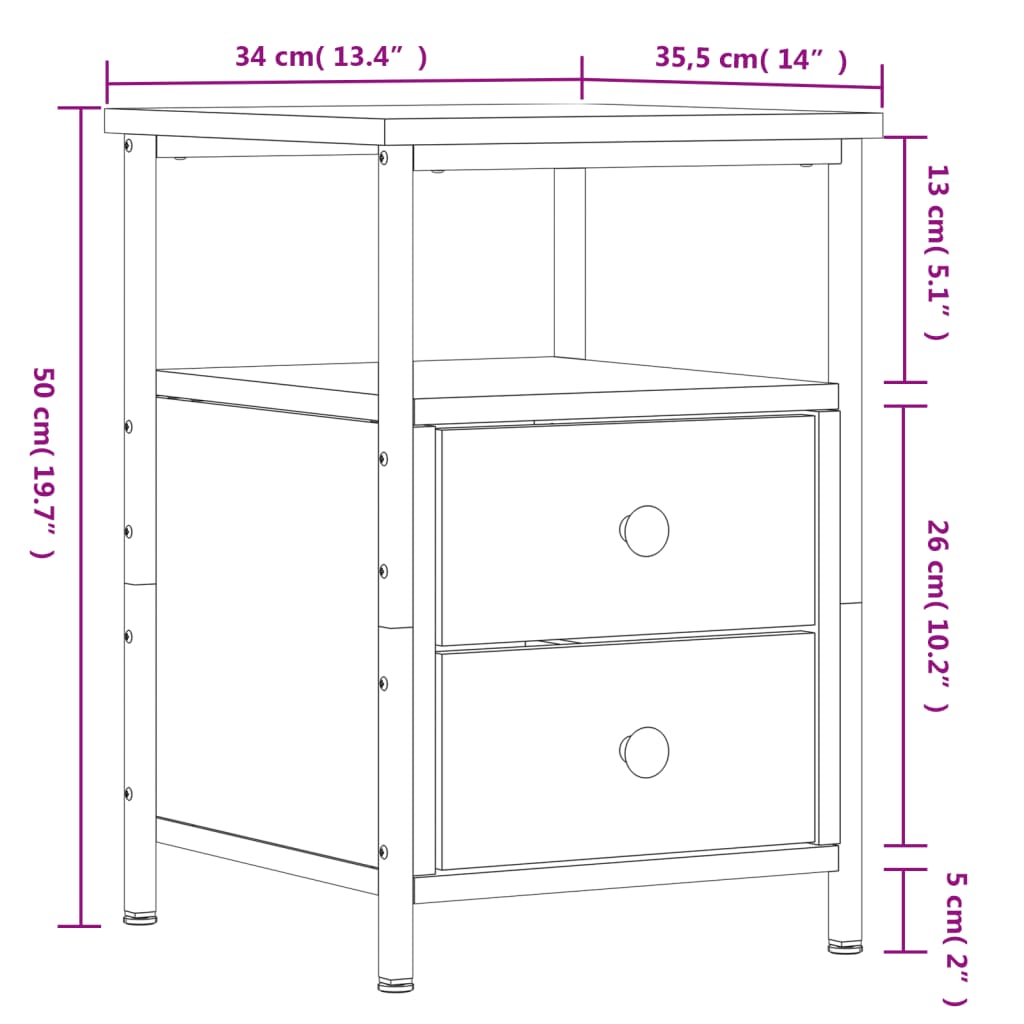 Nattbord 2 Stk Sonoma Eik 34X35,5X50 Cm Konstruert Tre