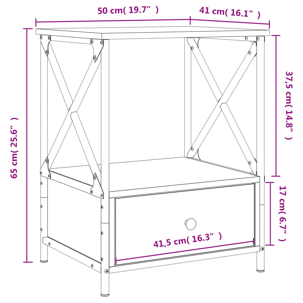 Nattbord 2 Stk Sonoma Eik 50X41X65 Cm Konstruert Tre