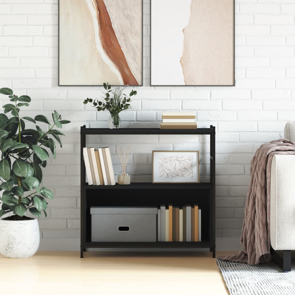 Bokhylle Svart 80X30X78,5 Cm Konstruert Tre Og Jern